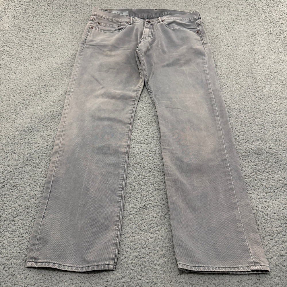 Gap 1969 Slim Fit Grey Corduroy Pants Mens 36x32 Cotton 5-Pocket Straight Leg